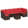 vidaXL S&oacute;fasett 8 pcs Br&uacute;nn og Rautt p&oacute;l&yacute;rattan