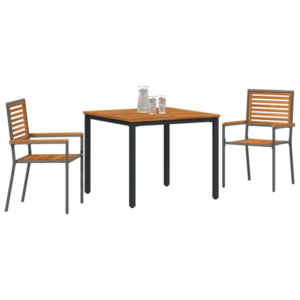 vidaXL Gar&eth;ur bor&eth;sett 3 pcs Gr&aacute;r og br&uacute;nn p&oacute;l&yacute;rattan