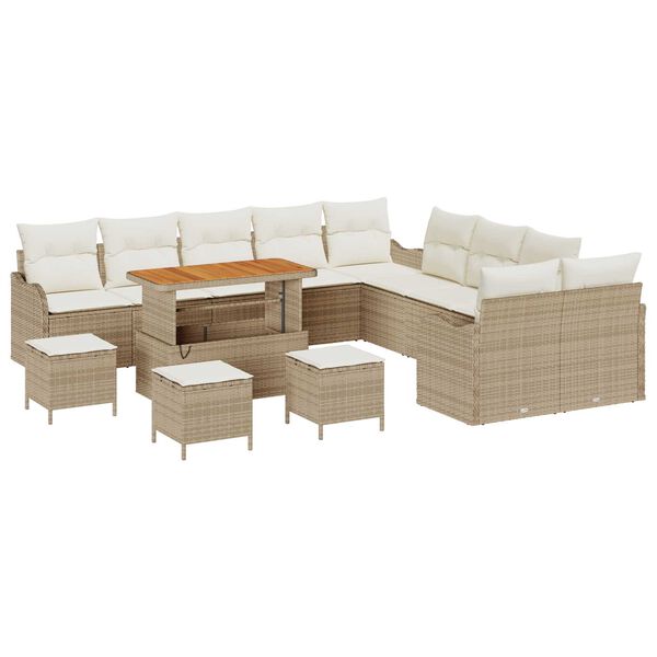 vidaXL Gar&eth;s&oacute;fa sett 14 pcs Drapplita&eth;ur p&oacute;l&yacute;rattan