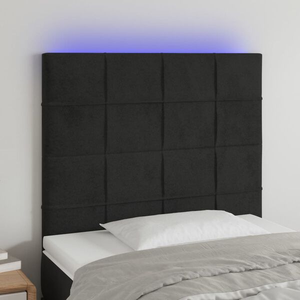 vidaXL LED h&ouml;fu&eth;gafl Svart 90x5x118/128 cm Flauel
