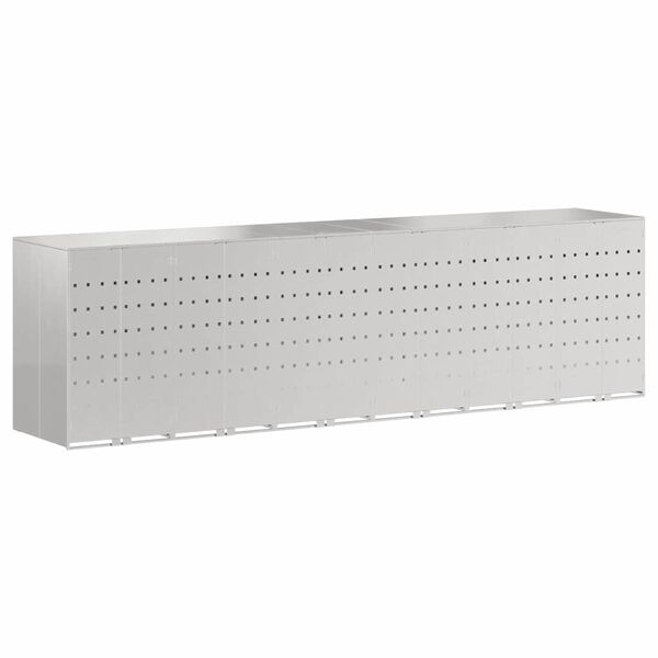 vidaXL Rúlluskápur fyrir 3 ruslatunnur Silfur 340 x 77.5 x 115.5 cm