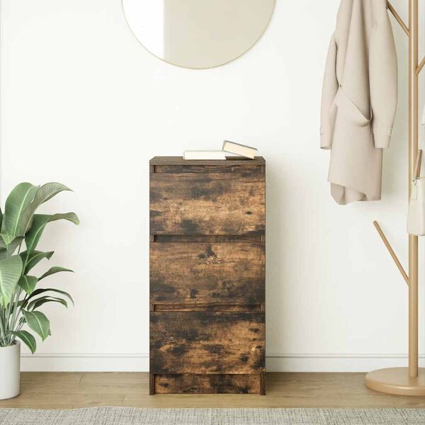 vidaXL Skenkur Reyklitu&eth; Eik 37,5x35x76 cm Samsettur Vi&eth;ur