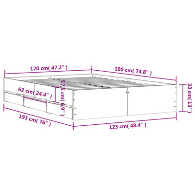 vidaXL Rúmgrind með Skúffum án Dýnu Gráir Sonoma Eik 120x190 cm