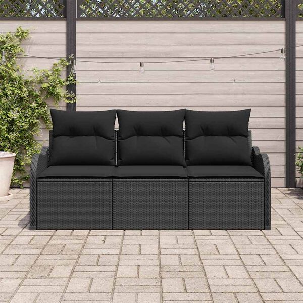 vidaXL Gar&eth;s&oacute;fa sett me&eth; p&uacute;&eth;i me&eth; geymslu 3 pcs Svartur Poly rattan