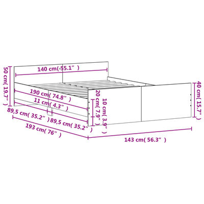 vidaXL Rúmgrind án Dýnu Svört 140x190 cm