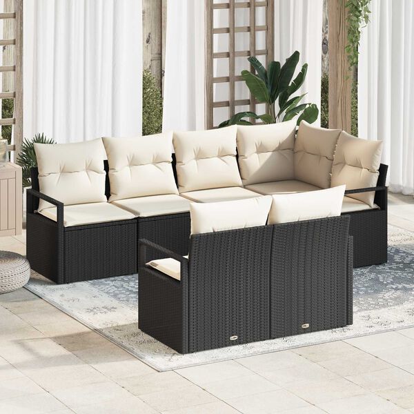 vidaXL S&oacute;fasett 7 pcs Svartur p&oacute;l&yacute;rattan