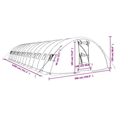 vidaXL gróðurhús með stálgrind Hvítt 70 m² 14x5x2,3 m