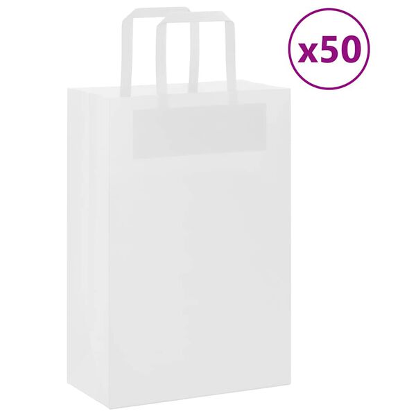 vidaXL Papp&iacute;rspokar 50 stk me&eth; Handf&ouml;ngum Hv&iacute;tir 21x11x31 cm