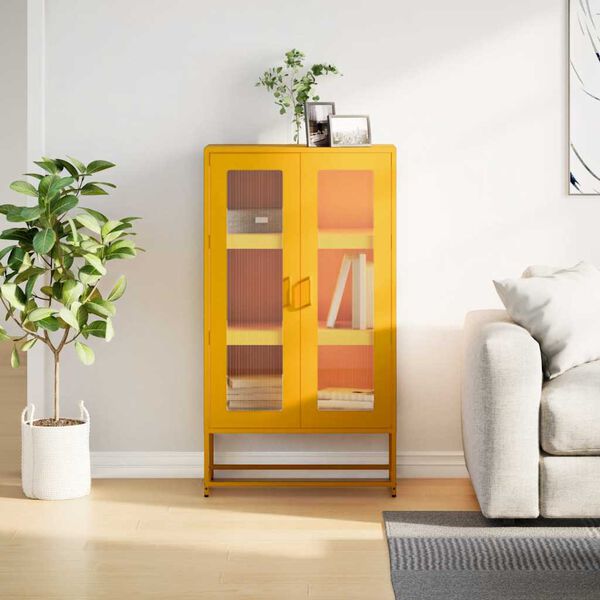 vidaXL Highboard Mustard Yellow 68x39x123 cm Stál
