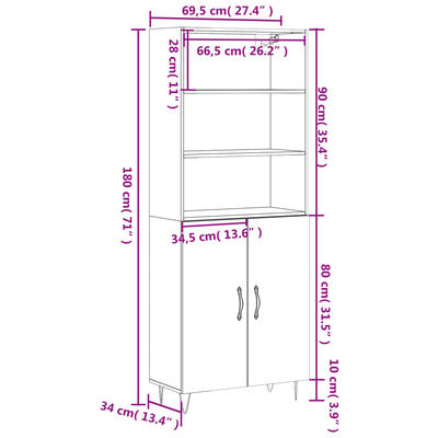 vidaXL Hár Skápur Brún Eik 69,5x34x180 cm Samsettur Viður