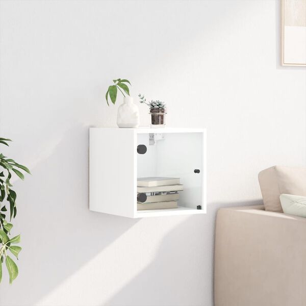 vidaXL N&aacute;ttbor&eth; me&eth; Glerhur&eth; Hv&iacute;tt 35x37x35 cm