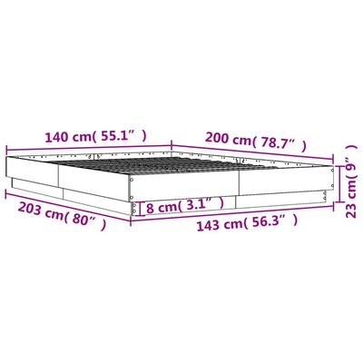 vidaXL Rúmgrind með LED án Dýnu Svört 140x200 cm