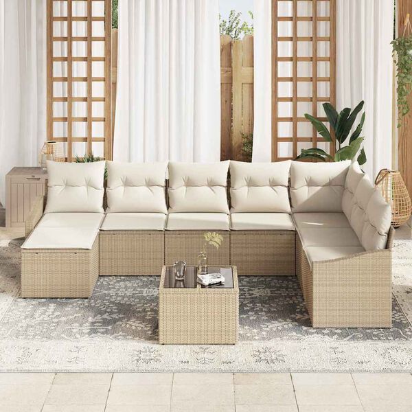 vidaXL Gar&eth;s&oacute;fa sett me&eth; p&uacute;&eth;i 8 pcs Beige og krem p&oacute;l&yacute;rattan