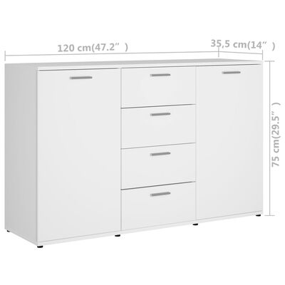 801328 vidaXL Sideboard White 120x35,5x75 cm Chipboard