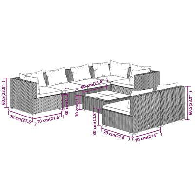 vidaXL 8 Hluta Garðsófasett með Púðum Pólýrattan Brúnt