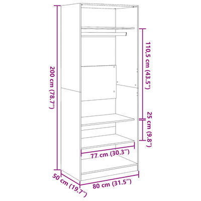 vidaXL Fataskápur Brún Eik 80x50x200 cm Samsettur Viður