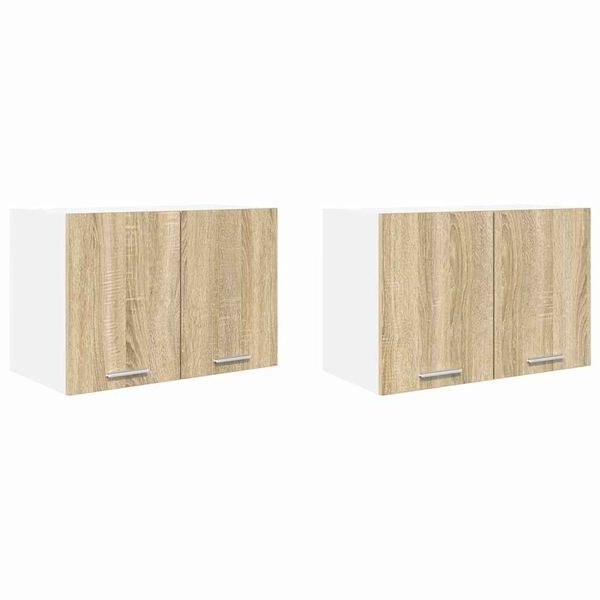 vidaXL Vegghengdur sk&aacute;pur 2 pcs Sonoma eik og hv&iacute;t 60 x 31 x 40 cm