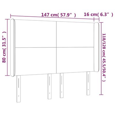 vidaXL Höfðagafl með Eyrum 147x16x118/128 cm Kaffibrúnn Gervileður