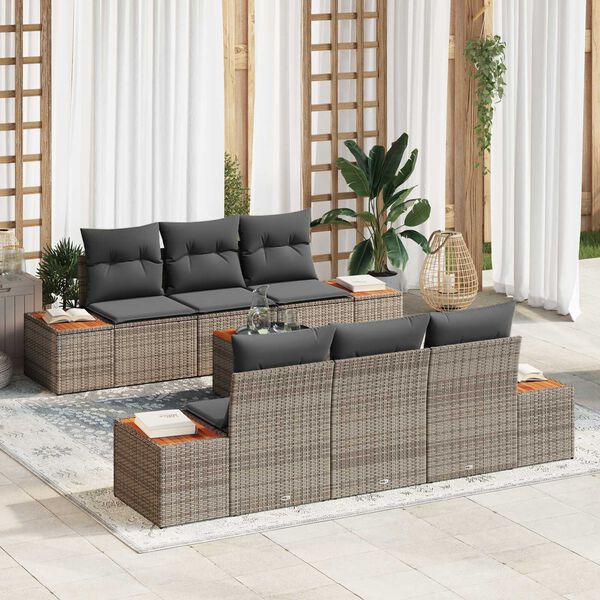 vidaXL Garðsófa sett með púði 7 pcs Grár Poly rattan