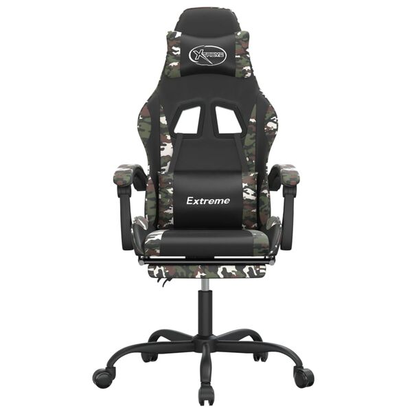 vidaXL Snúningsleikjastóll með Fótpúða Svart og Felulitur gervi leður