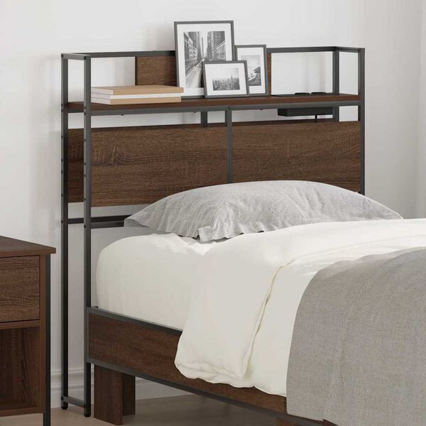 vidaXL Geymslu h&ouml;f&eth;ah&ouml;gg me&eth; hillu br&uacute;n eik 90 cm Samsettur vi&eth;ur