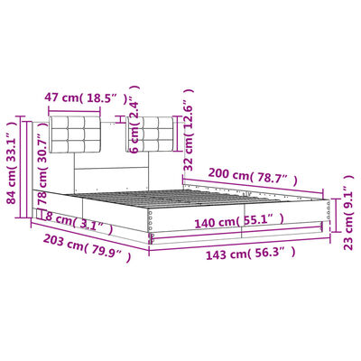 vidaXL Rúmgrind án Dýnu Reyktóna Eikarlitur 140x200 cm