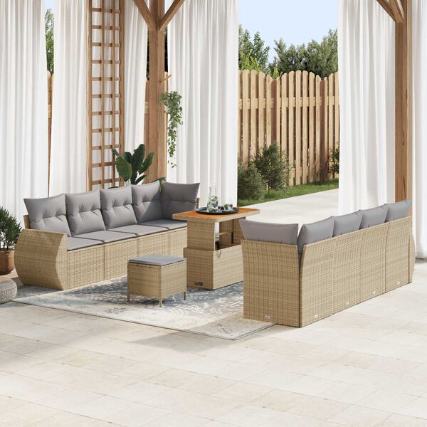vidaXL Gar&eth;s&oacute;fa sett me&eth; geymslu 11 pcs Drapplita&eth;ur Poly rattan
