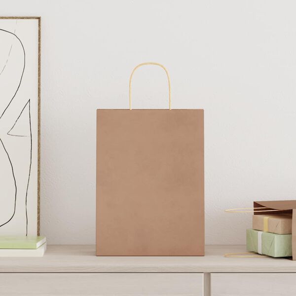 vidaXL Papp&iacute;rspokar 250 stk me&eth; Handf&ouml;ngum Br&uacute;nir 26x12x35 cm