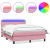 vidaXL H&oacute;lfa&eth; Springr&uacute;m me&eth; D&yacute;nu og LED Bleik 160x210 cm Flauel