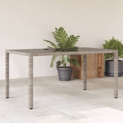 vidaXL Garðborð með Glerplötu Grátt 150x90x75 cm Pólýrattan