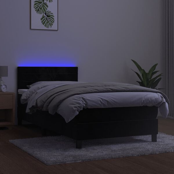 vidaXL H&oacute;lfa&eth; Springr&uacute;m me&eth; D&yacute;nu&LED Svart 100x200 cm Flauel