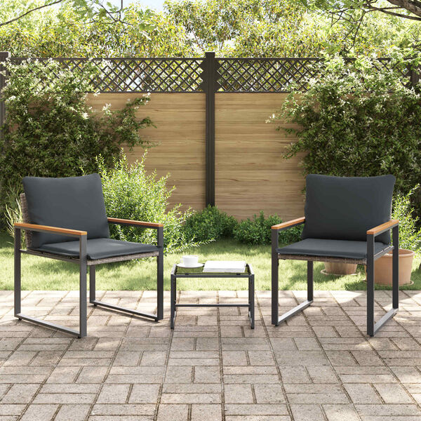 vidaXL H&uacute;sgagnasett me&eth; p&uacute;&eth;i 3 pcs Gr&aacute;r og d&ouml;kkgr&aacute;r Rattan