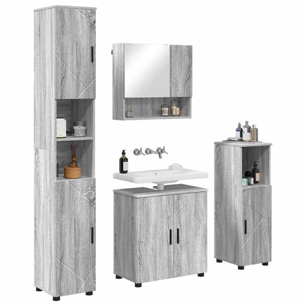 vidaXL Ba&eth;herbergismublasett 4 pcs Gr&aacute;r Sonoma Samsettur vi&eth;ur & metal