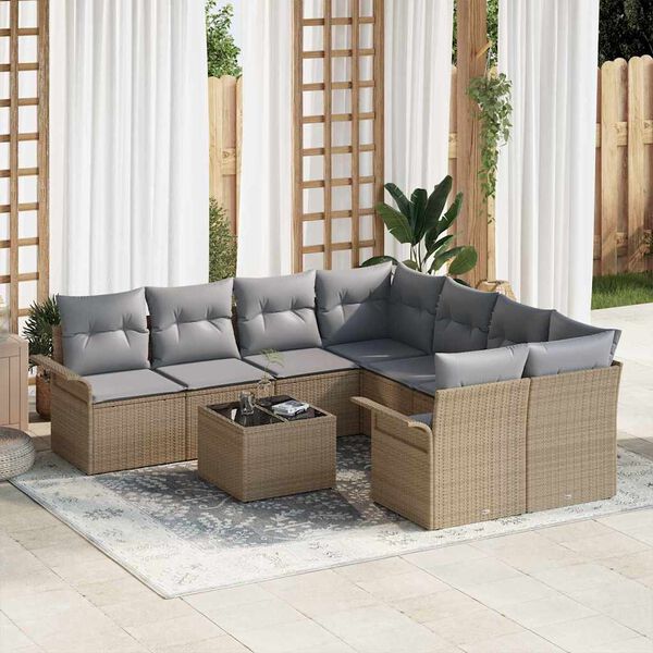 vidaXL Garðsófa sett 9 pcs Drapplitaður Poly rattan