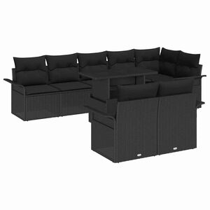 vidaXL Gar&eth;s&oacute;fa sett me&eth; p&uacute;&eth;i me&eth; geymslu 9 pcs Svartur Poly rattan