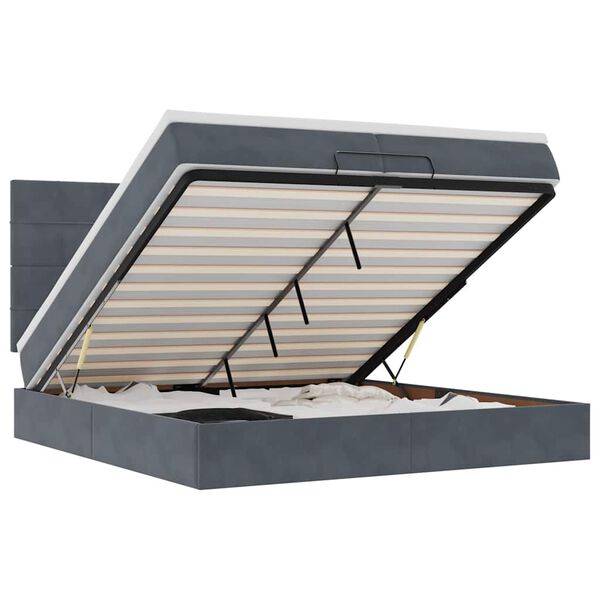 vidaXL Ottoman r&uacute;mgrind me&eth; d&yacute;num d&ouml;kkgr&aacute; 200x200cm flauel