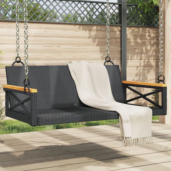 vidaXL R&oacute;lubekkur Svartur 109x62x40 cm P&oacute;l&yacute;rattan