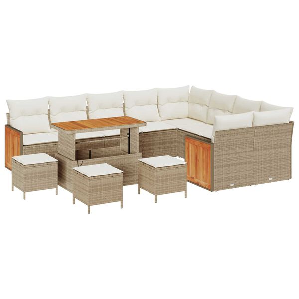 vidaXL Gar&eth;s&oacute;fa sett me&eth; p&uacute;&eth;i 14 pcs Beige og krem p&oacute;l&yacute;rattan