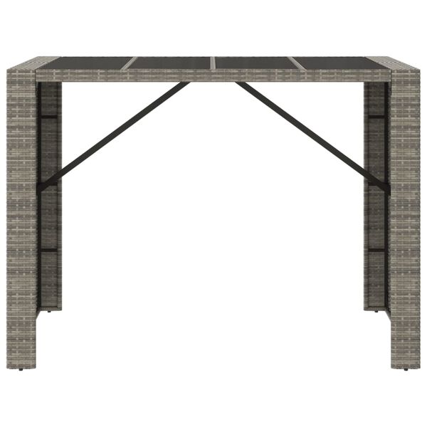 vidaXL Barborð með glerplötu Grátt 145x80x110 cm Pólýrattan