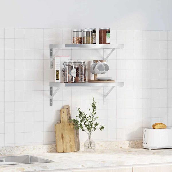 vidaXL Vegghillur 2 stk. 50x30 cm Silfurlita&eth; Ry&eth;fr&iacute;tt St&aacute;l