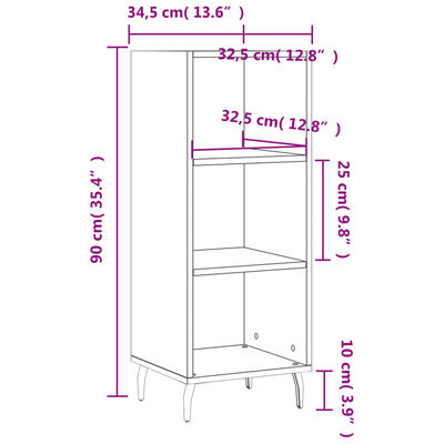 vidaXL Skenkur Svartur 34,5x32,5x90 cm Samsettur Viður