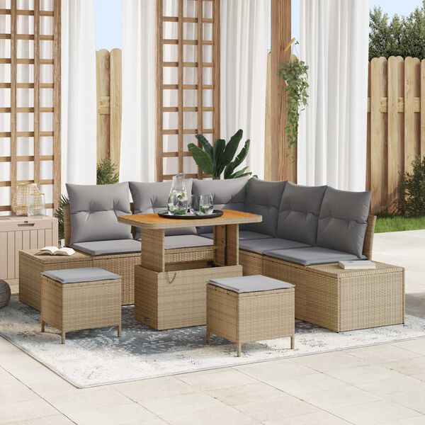 vidaXL Gar&eth;s&oacute;fa sett me&eth; p&uacute;&eth;i 8 pcs Drapplita&eth;ur Poly rattan