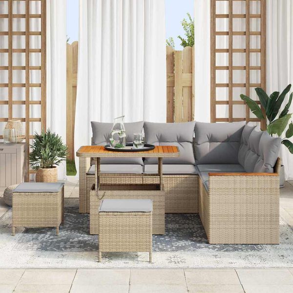 vidaXL Gar&eth;s&oacute;fa sett me&eth; p&uacute;&eth;i 8 pcs Drapplita&eth;ur Poly rattan