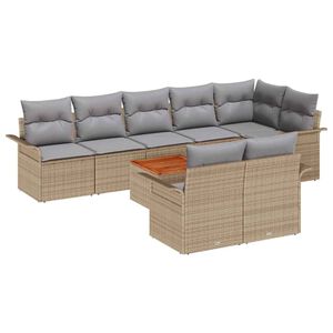 vidaXL Gar&eth;s&oacute;fa sett me&eth; geymslu 9 pcs Beige og lj&oacute;sgr&aacute;r p&oacute;l&yacute;rattan