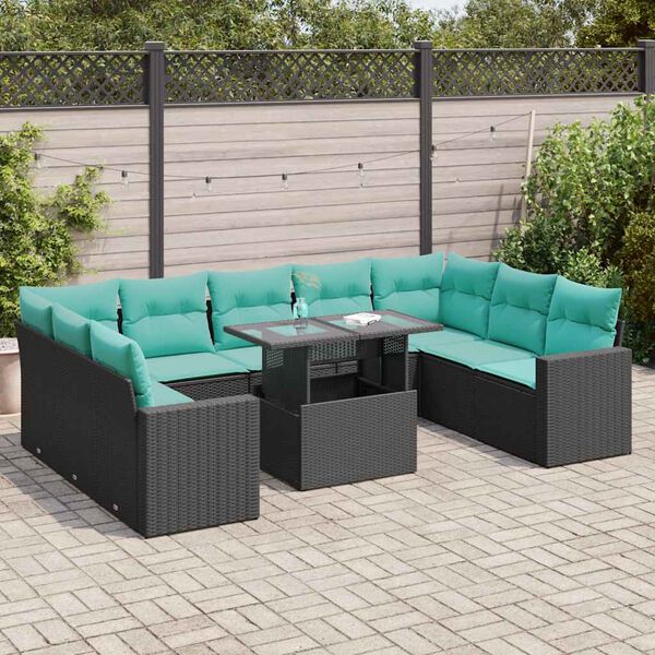 vidaXL 10 bita gar&eth;s&oacute;fasett me&eth; p&uacute;&eth;um Black Poly Rattan Acacia