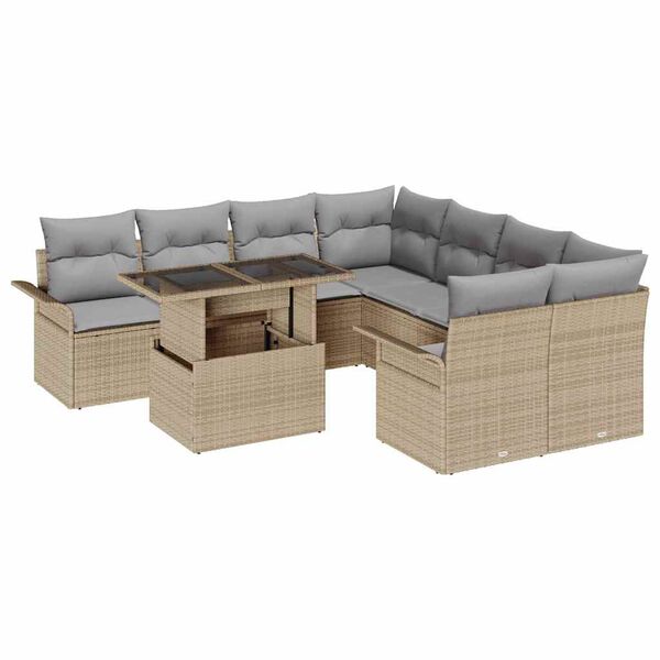 vidaXL Gar&eth;s&oacute;fa sett me&eth; p&uacute;&eth;i 9 pcs Drapplita&eth;ur Poly Rattan