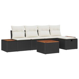 vidaXL Gar&eth;s&oacute;fa sett me&eth; p&uacute;&eth;i 6 pcs Svartur p&oacute;l&yacute;rattan