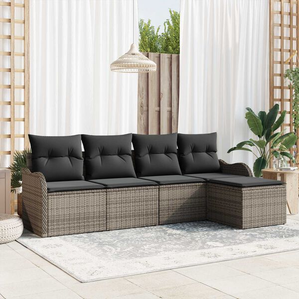 vidaXL Gar&eth;s&oacute;fa sett me&eth; p&uacute;&eth;i me&eth; geymslu 5 pcs Gr&aacute;r Poly rattan