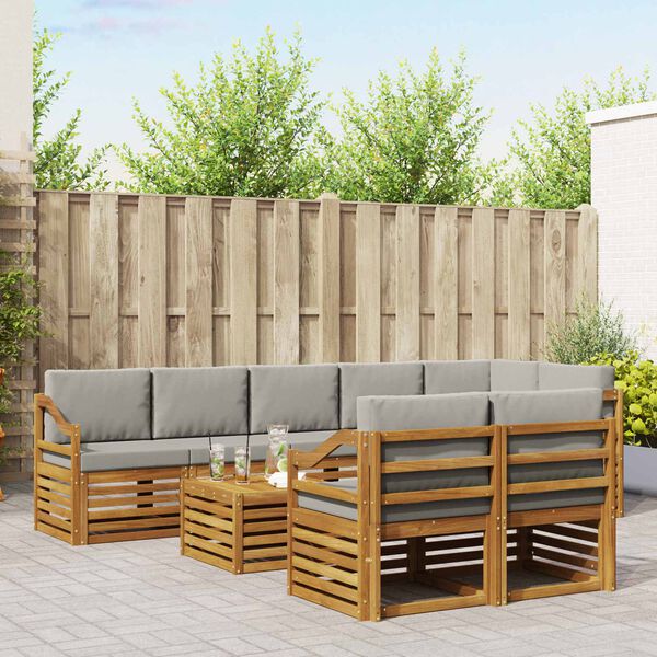 vidaXL S&oacute;fasett 9 pcs N&aacute;tt&uacute;rulegt og Lj&oacute;st Gr&aacute;tt Hrein akas&iacute;utr&eacute;