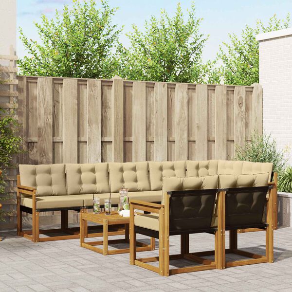 vidaXL &Uacute;ti s&oacute;fasett me&eth; p&uacute;&eth;i 9 pcs N&aacute;tt&uacute;rulegt og B&eacute;ig